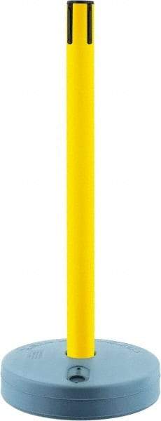 Tensator - 38" High, 2-1/2" Pole Diam, Tensabarrier Post - 15" Base Diam, Round Plastic Base, Yellow Plastic Post, Tape, Single Line Tape, For Outdoor Use - Eagle Tool & Supply