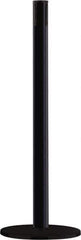 Tensator - 38" High, 2-1/2" Pole Diam, Tensabarrier Post - 14" Base Diam, Round Heavy Gauge Steel Base, Black Steel Post, Tape, Single Line Tape - Eagle Tool & Supply