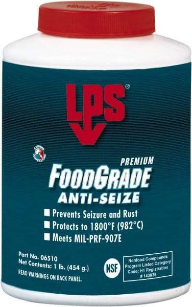 LPS - 1 Lb Brush Top Food Grade Anti-Seize Lubricant - Metal Free, -1,800°F, Opaque Off-White, Food Grade - Eagle Tool & Supply