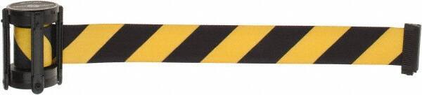Tensator - 5" High x 90" Long x 2" Wide Barrier Replacement Cassette - Plastic, Black Powder Finish, Black/Yellow, Use with Tensabarrier - Eagle Tool & Supply