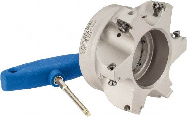 Iscar - 6 Inserts, 4" Cut Diam, 1-1/2" Arbor Diam, 0.512" Max Depth of Cut, Indexable Square-Shoulder Face Mill - 0/90° Lead Angle, 2" High, HM390 TDKT 1505 Insert Compatibility, Through Coolant, Series HeliIQMill - Eagle Tool & Supply