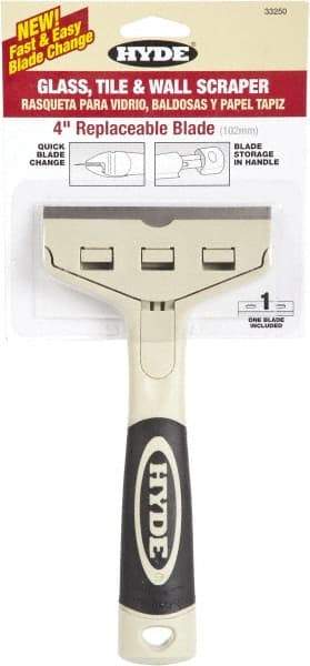 Hyde Tools - Stiff Carbon Steel 1-Edge Scraper - 4" Blade Width x 4" Blade Length, Plastic Handle - Eagle Tool & Supply