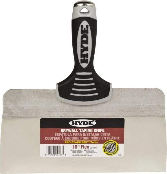 Hyde Tools - 10" Wide Spring Blade Stainless Steel Taping Knife - Flexible, Soft Grip Plastic Overmold Handle, 10-1/2" OAL - Eagle Tool & Supply
