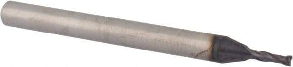 Accupro - 0.047", 0.14" LOC, 1/8" Shank Diam, 1-1/2" OAL, 2 Flute, Solid Carbide Square End Mill - Single End, TiAlN Finish, Spiral Flute, 30° Helix, Centercutting, Right Hand Cut, Right Hand Flute - Eagle Tool & Supply