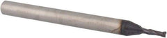 Accupro - 0.047", 0.14" LOC, 1/8" Shank Diam, 1-1/2" OAL, 2 Flute, Solid Carbide Square End Mill - Single End, TiAlN Finish, Spiral Flute, 30° Helix, Centercutting, Right Hand Cut, Right Hand Flute - Eagle Tool & Supply