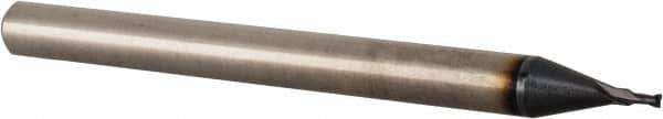 Accupro - 0.028", 0.05" LOC, 1/8" Shank Diam, 1-1/2" OAL, 2 Flute, Solid Carbide Square End Mill - Single End, TiAlN Finish, Spiral Flute, 30° Helix, Centercutting, Right Hand Cut, Right Hand Flute - Eagle Tool & Supply