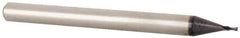 Accupro - 0.024", 0.04" LOC, 1/8" Shank Diam, 1-1/2" OAL, 2 Flute, Solid Carbide Square End Mill - Single End, TiAlN Finish, Spiral Flute, 30° Helix, Centercutting, Right Hand Cut, Right Hand Flute - Eagle Tool & Supply
