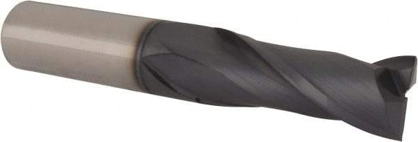 Accupro - 3/4", 2" LOC, 3/4" Shank Diam, 4-1/2" OAL, 2 Flute, Solid Carbide Square End Mill - Single End, TiAlN Finish, Spiral Flute, 30° Helix, Centercutting, Right Hand Cut, Right Hand Flute - Eagle Tool & Supply