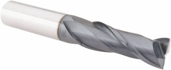 Accupro - 1/2", 1-1/2" LOC, 1/2" Shank Diam, 3-1/2" OAL, 2 Flute, Solid Carbide Square End Mill - Single End, TiAlN Finish, Spiral Flute, 30° Helix, Centercutting, Right Hand Cut, Right Hand Flute - Eagle Tool & Supply