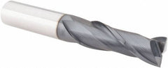 Accupro - 1/2", 1-1/2" LOC, 1/2" Shank Diam, 3-1/2" OAL, 2 Flute, Solid Carbide Square End Mill - Single End, TiAlN Finish, Spiral Flute, 30° Helix, Centercutting, Right Hand Cut, Right Hand Flute - Eagle Tool & Supply