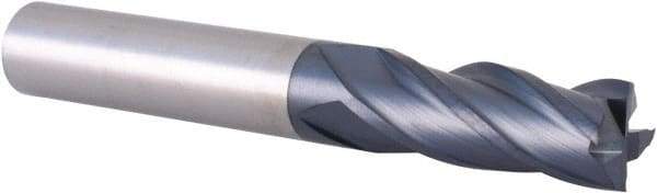 Accupro - 3/8", 1" LOC, 3/8" Shank Diam, 2-3/4" OAL, 4 Flute, Solid Carbide Square End Mill - Single End, TiAlN Finish, Spiral Flute, 30° Helix, Centercutting, Right Hand Cut, Right Hand Flute - Eagle Tool & Supply