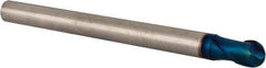 Accupro - 5/16" Diam, 5/16" LOC, 2 Flute Solid Carbide Ball End Mill - Blue Finish, Single End, 4" OAL, 5/16" Shank Diam, Spiral Flute - Eagle Tool & Supply