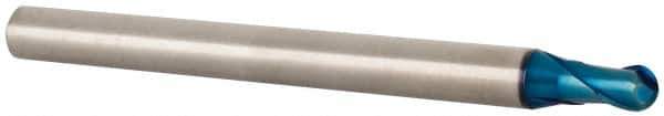 Accupro - 3/16" Diam, 3/16" LOC, 2 Flute Solid Carbide Ball End Mill - Blue Finish, Single End, 3" OAL, 1/4" Shank Diam, Spiral Flute - Eagle Tool & Supply