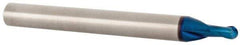 Accupro - 1/8" Diam, 1/8" LOC, 2 Flute Solid Carbide Ball End Mill - Blue Finish, Single End, 2-1/2" OAL, 1/4" Shank Diam, Spiral Flute - Eagle Tool & Supply