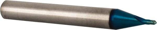 Accupro - 1/16" Diam, 1/16" LOC, 2 Flute Solid Carbide Ball End Mill - Blue Finish, Single End, 2" OAL, 1/4" Shank Diam, Spiral Flute - Eagle Tool & Supply
