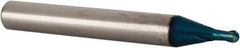 Accupro - 3/32" Diam, 3/32" LOC, 2 Flute Solid Carbide Ball End Mill - Blue Finish, Single End, 2" OAL, 1/4" Shank Diam, Spiral Flute - Eagle Tool & Supply