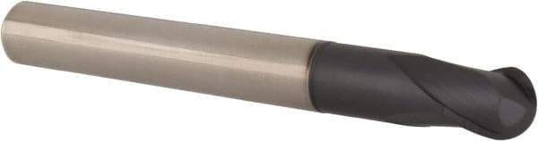 Accupro - 1/2" Diam, 1/2" LOC, 2 Flute Solid Carbide Ball End Mill - TiAlN Finish, Single End, 4-1/4" OAL, 1/2" Shank Diam, Spiral Flute - Eagle Tool & Supply