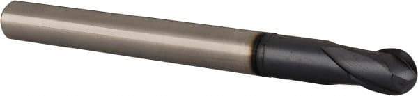 Accupro - 3/8" Diam, 3/8" LOC, 2 Flute Solid Carbide Ball End Mill - TiAlN Finish, Single End, 4" OAL, 3/8" Shank Diam, Spiral Flute - Eagle Tool & Supply