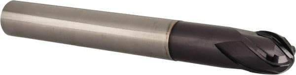 Accupro - 1/2" Diam, 1/2" LOC, 4 Flute Solid Carbide Ball End Mill - TiAlN Finish, Single End, 4-1/4" OAL, 1/2" Shank Diam, Spiral Flute - Eagle Tool & Supply