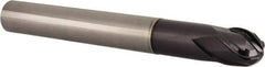 Accupro - 1/2" Diam, 1/2" LOC, 4 Flute Solid Carbide Ball End Mill - TiAlN Finish, Single End, 4-1/4" OAL, 1/2" Shank Diam, Spiral Flute - Eagle Tool & Supply