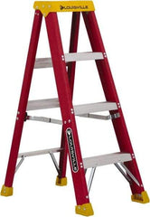 Louisville - 3 Steps, 4' High, Type IA Rating, Fiberglass Step Ladder - 300 Lb Capacity, 18-13/16" Base Width - Eagle Tool & Supply