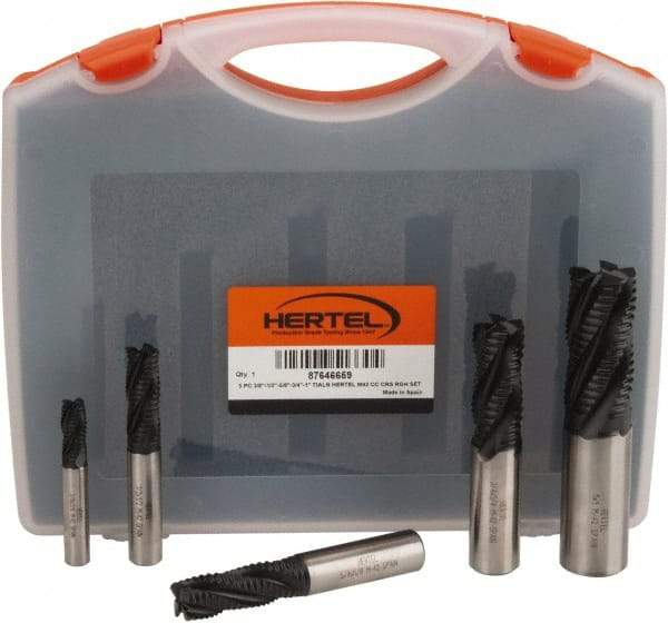 Hertel - 3/8 to 1", 4 Flute Roughing Square End Mill Set - TiAlN Coating, Cobalt, Single End, Center Cutting - Eagle Tool & Supply