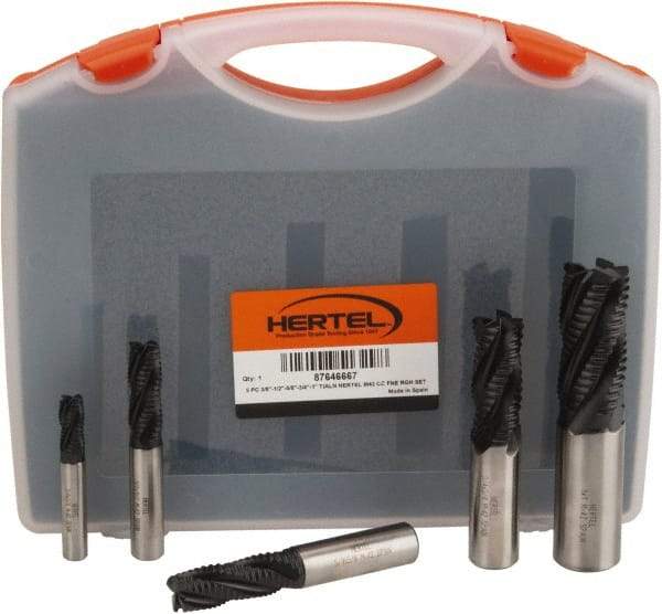 Hertel - 3/8 to 1", 4 Flute Roughing Square End Mill Set - TiAlN Coating, Cobalt, Single End, Center Cutting - Eagle Tool & Supply