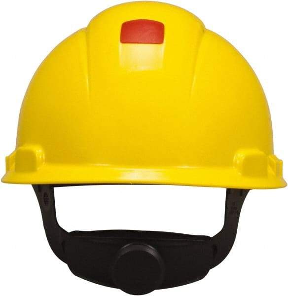 3M - ANSI Type I, Class C Rated, 4-Point, Ratchet Adjustment Hard Hat - Size 6-1/2 to 8, Yellow, Standard Brim, Vented - Eagle Tool & Supply