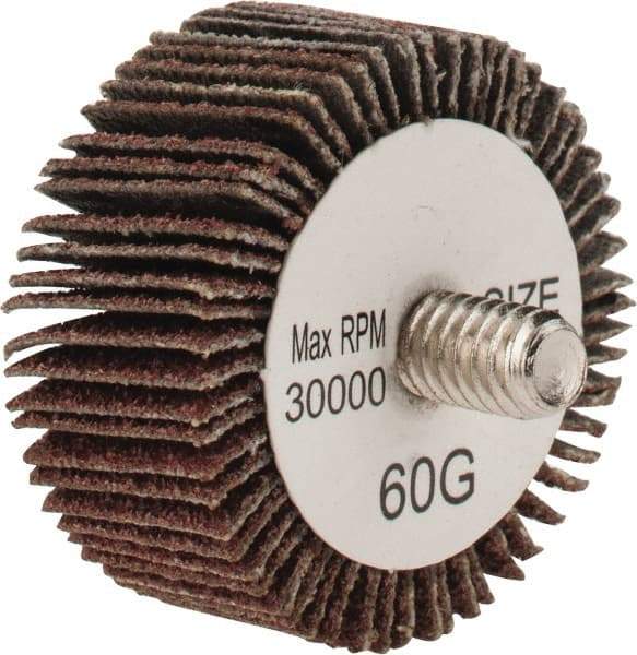 Tru-Maxx - 1-3/8" Diam x 5/8" Face Width, Medium Aluminum Oxide Coated Mounted Flap Wheel - 1/4-20 Threaded Mount, 60 Grit, 30,000 Max RPM - Eagle Tool & Supply