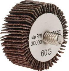 Tru-Maxx - 1-3/8" Diam x 5/8" Face Width, Medium Aluminum Oxide Coated Mounted Flap Wheel - 1/4-20 Threaded Mount, 60 Grit, 30,000 Max RPM - Eagle Tool & Supply