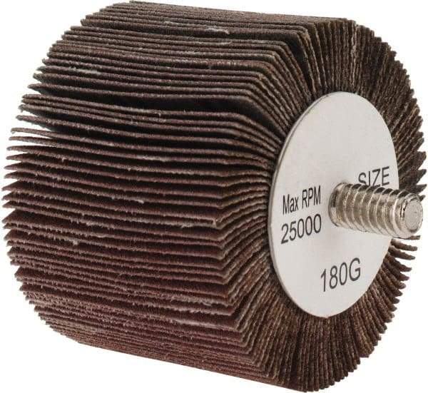 Tru-Maxx - 2" Diam x 1-1/2" Face Width, Fine Aluminum Oxide Coated Mounted Flap Wheel - 1/4-20 Threaded Mount, 180 Grit, 25,000 Max RPM - Eagle Tool & Supply