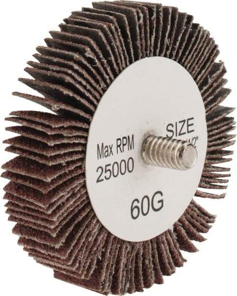 Tru-Maxx - 2-1/2" Diam x 1/2" Face Width, Medium Aluminum Oxide Coated Mounted Flap Wheel - 1/4-20 Threaded Mount, 60 Grit, 25,000 Max RPM - Eagle Tool & Supply
