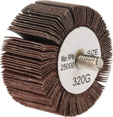 Tru-Maxx - 2" Diam x 1" Face Width, Extra Fine Aluminum Oxide Coated Mounted Flap Wheel - 1/4-20 Threaded Mount, 320 Grit, 25,000 Max RPM - Eagle Tool & Supply