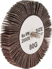 Tru-Maxx - 3" Diam x 1/2" Face Width, Medium Aluminum Oxide Coated Mounted Flap Wheel - 1/4-20 Threaded Mount, 80 Grit, 20,000 Max RPM - Eagle Tool & Supply