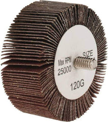 Tru-Maxx - 2-1/2" Diam x 1" Face Width, Fine Aluminum Oxide Coated Mounted Flap Wheel - 1/4-20 Threaded Mount, 120 Grit, 25,000 Max RPM - Eagle Tool & Supply
