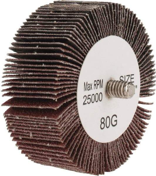 Tru-Maxx - 2-1/2" Diam x 1" Face Width, Medium Aluminum Oxide Coated Mounted Flap Wheel - 1/4-20 Threaded Mount, 80 Grit, 25,000 Max RPM - Eagle Tool & Supply