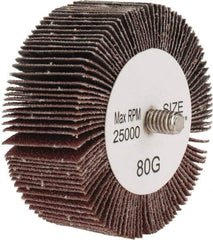Tru-Maxx - 2-1/2" Diam x 1" Face Width, Medium Aluminum Oxide Coated Mounted Flap Wheel - 1/4-20 Threaded Mount, 80 Grit, 25,000 Max RPM - Eagle Tool & Supply