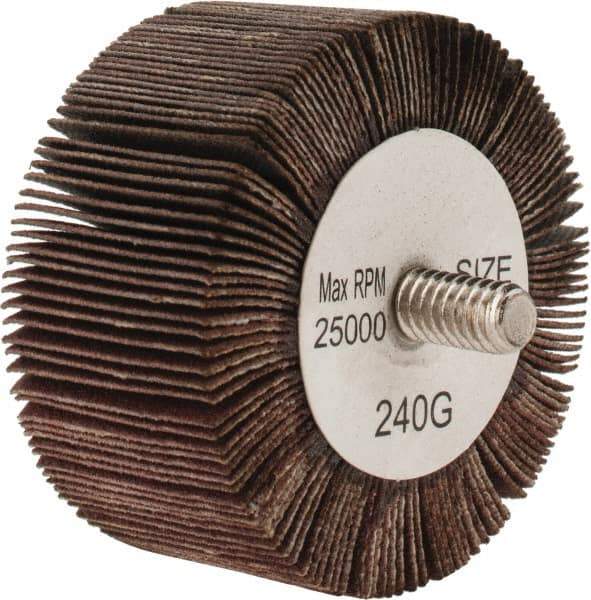 Tru-Maxx - 2" Diam x 1" Face Width, Very Fine Aluminum Oxide Coated Mounted Flap Wheel - 1/4-20 Threaded Mount, 240 Grit, 25,000 Max RPM - Eagle Tool & Supply