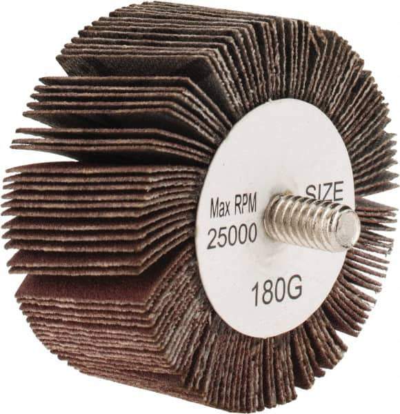 Tru-Maxx - 2" Diam x 1" Face Width, Very Fine Aluminum Oxide Coated Mounted Flap Wheel - 1/4-20 Threaded Mount, 180 Grit, 25,000 Max RPM - Eagle Tool & Supply