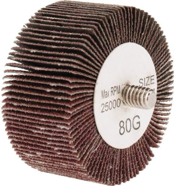 Tru-Maxx - 2" Diam x 1" Face Width, Medium Aluminum Oxide Coated Mounted Flap Wheel - 1/4-20 Threaded Mount, 80 Grit, 25,000 Max RPM - Eagle Tool & Supply
