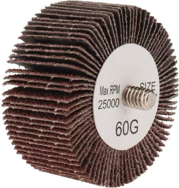Tru-Maxx - 2" Diam x 1" Face Width, Medium Aluminum Oxide Coated Mounted Flap Wheel - 1/4-20 Threaded Mount, 60 Grit, 25,000 Max RPM - Eagle Tool & Supply