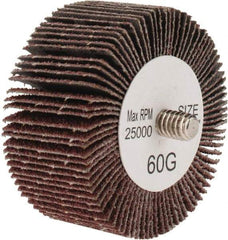 Tru-Maxx - 2" Diam x 1" Face Width, Medium Aluminum Oxide Coated Mounted Flap Wheel - 1/4-20 Threaded Mount, 60 Grit, 25,000 Max RPM - Eagle Tool & Supply