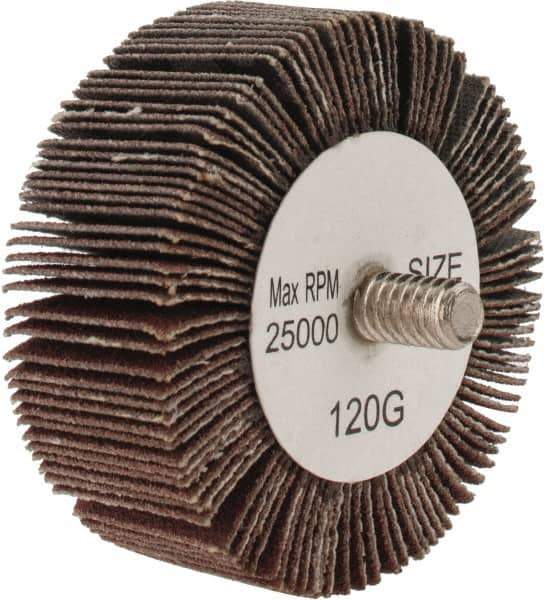 Tru-Maxx - 2" Diam x 3/4" Face Width, Fine Aluminum Oxide Coated Mounted Flap Wheel - 1/4-20 Threaded Mount, 120 Grit, 25,000 Max RPM - Eagle Tool & Supply
