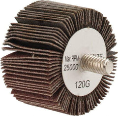 Tru-Maxx - 1-5/8" Diam x 1" Face Width, Fine Aluminum Oxide Coated Mounted Flap Wheel - 1/4-20 Threaded Mount, 120 Grit, 25,000 Max RPM - Eagle Tool & Supply