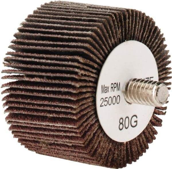 Tru-Maxx - 1-5/8" Diam x 1" Face Width, Medium Aluminum Oxide Coated Mounted Flap Wheel - 1/4-20 Threaded Mount, 80 Grit, 25,000 Max RPM - Eagle Tool & Supply