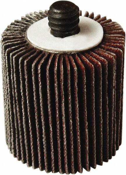 Tru-Maxx - 2-1/2" Diam x 1/2" Face Width, Fine Aluminum Oxide Coated Mounted Flap Wheel - 1/4-20 Threaded Mount, 120 Grit, 25,000 Max RPM - Eagle Tool & Supply