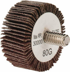 Tru-Maxx - 1-3/8" Diam x 5/8" Face Width, Medium Aluminum Oxide Coated Mounted Flap Wheel - 1/4-20 Threaded Mount, 80 Grit, 30,000 Max RPM - Eagle Tool & Supply