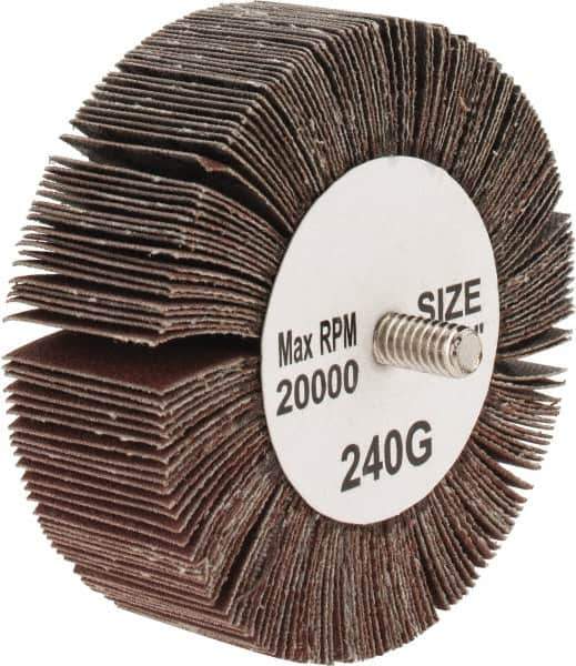 Tru-Maxx - 3" Diam x 1" Face Width, Very Fine Aluminum Oxide Coated Mounted Flap Wheel - 1/4-20 Threaded Mount, 240 Grit, 20,000 Max RPM - Eagle Tool & Supply
