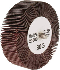 Tru-Maxx - 3" Diam x 1" Face Width, Medium Aluminum Oxide Coated Mounted Flap Wheel - 1/4-20 Threaded Mount, 80 Grit, 20,000 Max RPM - Eagle Tool & Supply