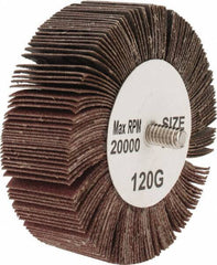 Tru-Maxx - 3" Diam x 1" Face Width, Fine Aluminum Oxide Coated Mounted Flap Wheel - 1/4-20 Threaded Mount, 120 Grit, 20,000 Max RPM - Eagle Tool & Supply